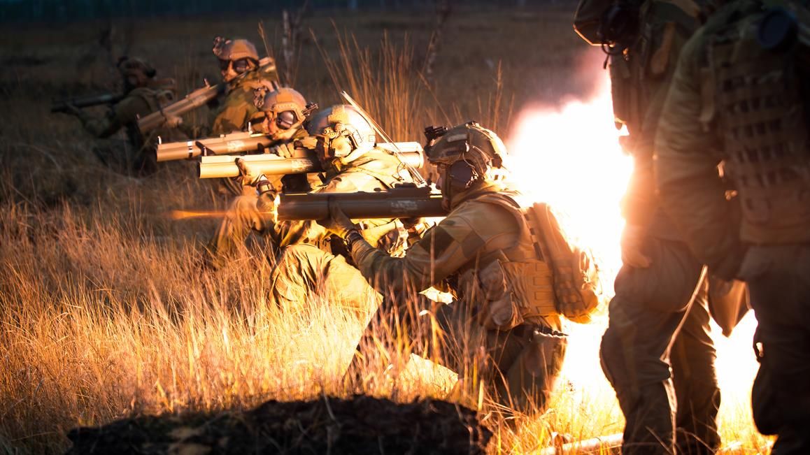 Anti-armour weapon line at dusk